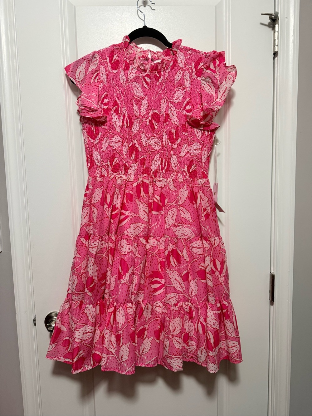 Pink Floral Ruffle Short-Sleeve Dress